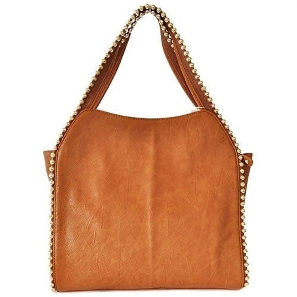 Big Buddha Tote Shoulder Bag Womens Large Tan Studded Paisley Lined